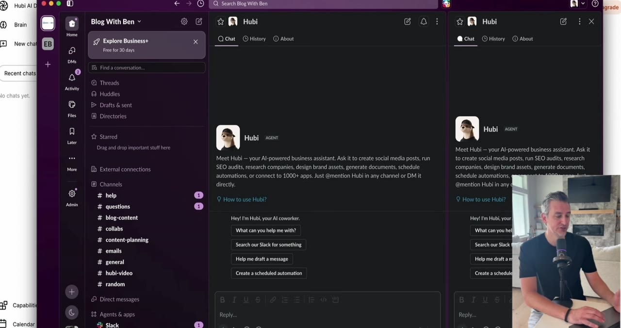 An AI assistant demonstrated inside Slack in a creator video
