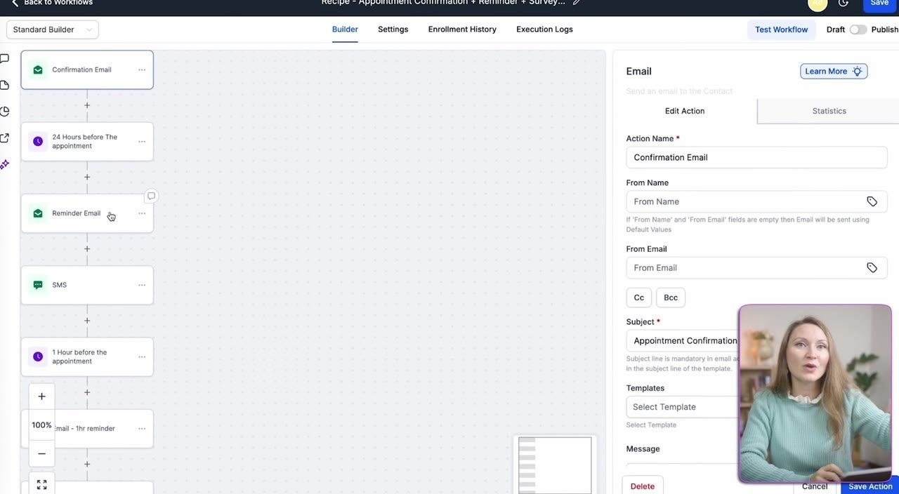 A creator walking through a software workflow builder in a sponsored tutorial